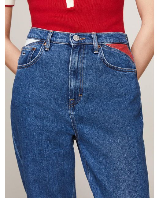 Tommy Hilfiger Blue Mom Ultra High Rise Tapered Contrast Pocket Jeans