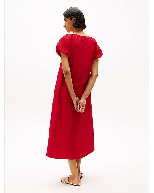 Tommy Hilfiger Midi-Jurk Met Diepe Hals in het Red