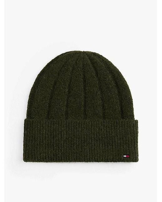 Tommy Hilfiger Fluffy Beanie Met Wol En Hilfiger-Vlag in het Green