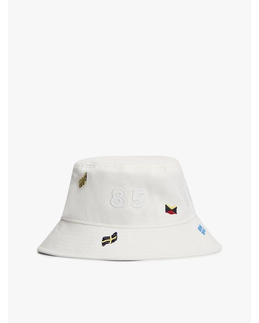 Tommy Hilfiger White Multi Flag Embroidery Bucket Hat for men