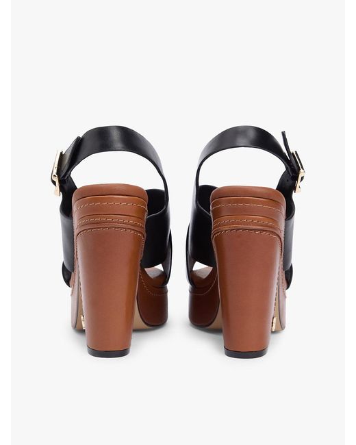 Tommy Hilfiger Black Leather Crossover Strap Block Heel Sandals