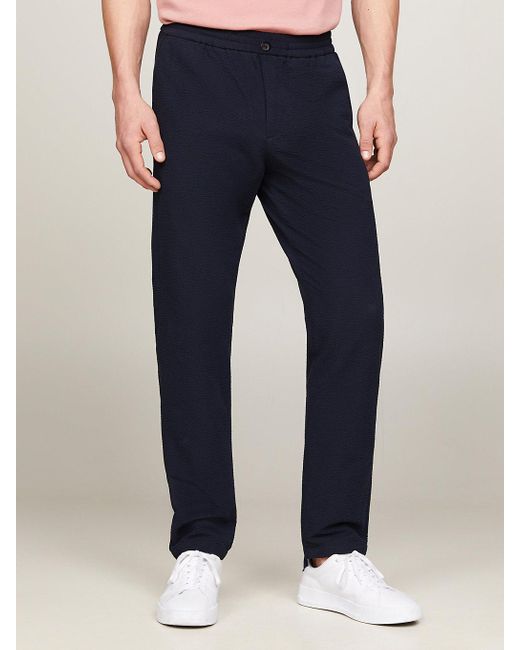 Tommy Hilfiger Blue Harlem Tapered Drawstring Seersucker Trousers for men