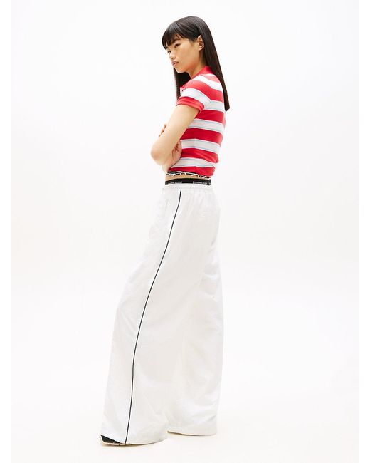 Tommy Hilfiger White Repeat Logo Tape Wide Leg Joggers