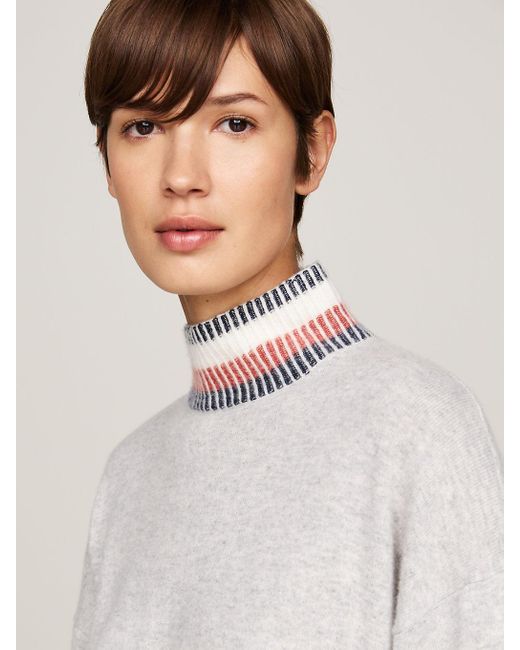 Tommy Hilfiger White Mock Turtleneck Jumper With Cashmere