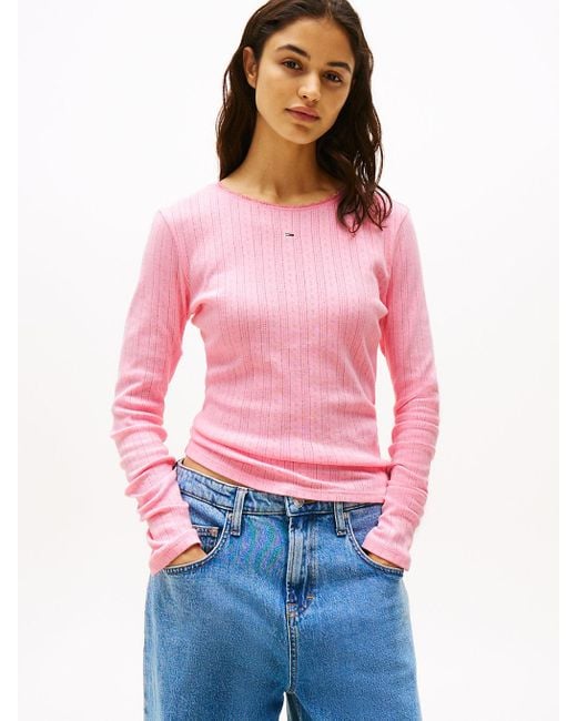 Tommy Hilfiger Pink Pointelle Slim Long Sleeve T-shirt
