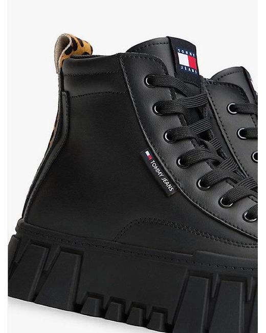 Tommy Hilfiger Black High-Top Plateau-Sneaker Mit Leder