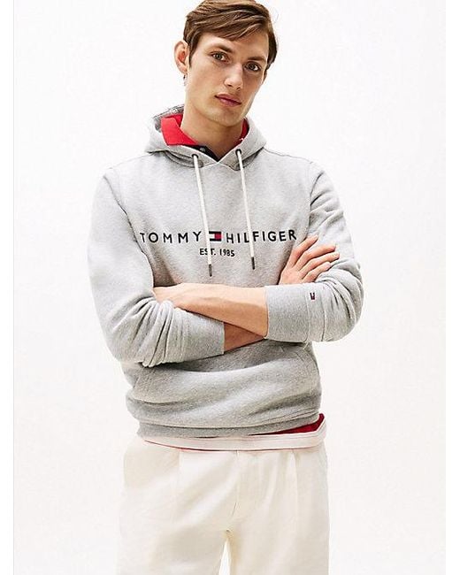Tommy Hilfiger Flex Fleece Hoodie Met Logo in het Gray voor heren