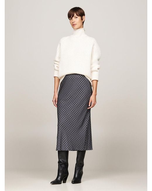 Tommy Hilfiger Gray Repeat Logo Print Midi Skirt