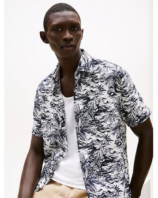 Camisa De Puro Lino Con Estampado Tropical Tommy Hilfiger de hombre de color Multicolor