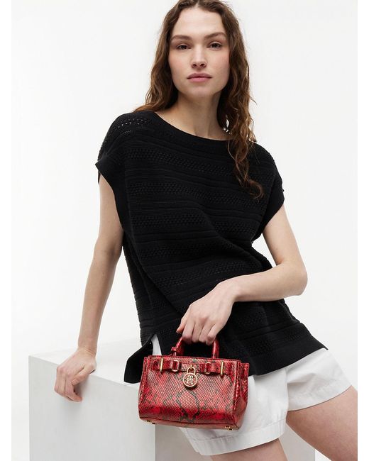 Tommy Hilfiger Red The American Icon Snake Print Leather Tote Bag