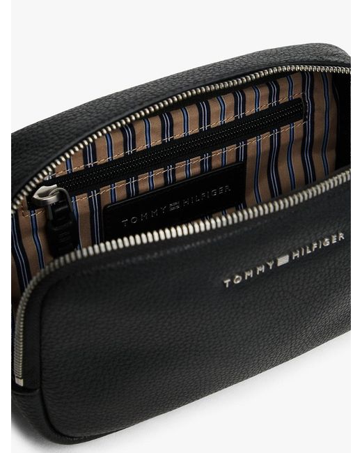 Tommy Hilfiger Black Premium Leather Logo Camera Bag for men