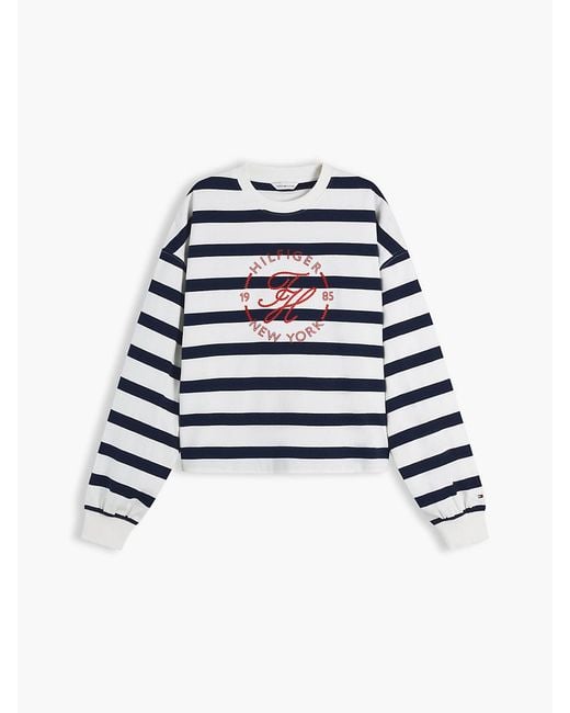 Tommy Hilfiger White Logo Relaxed Crew Neck Sweatshirt