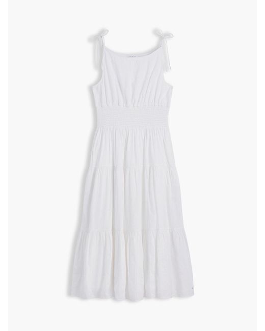 Tommy Hilfiger White Self-Tie Strap Smock Midi Dress