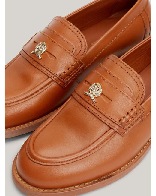 Tommy Hilfiger Brown Crest Classics Napa Leather Loafers