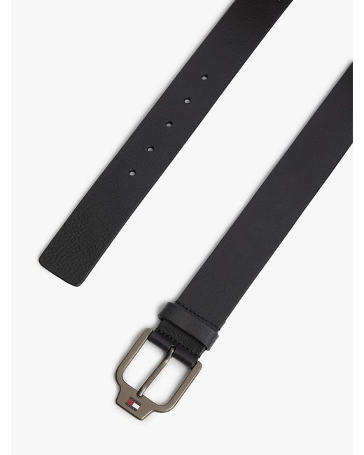 Tommy Hilfiger Black Scanton Logo Textured Leather Belt for men
