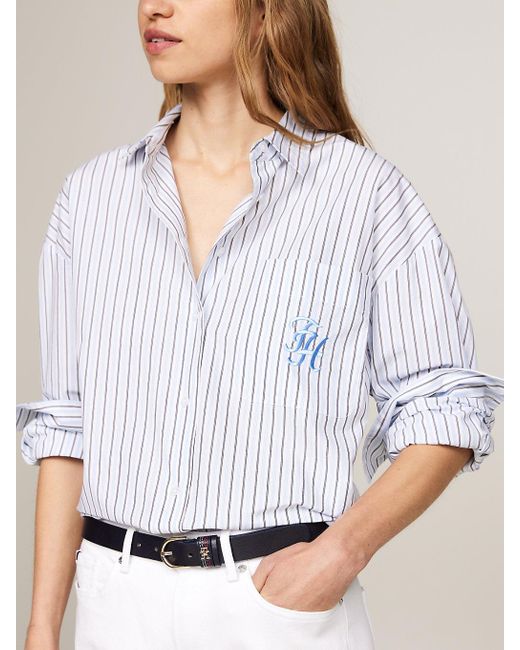 Tommy Hilfiger White Stripe Oversized Fit Shirt