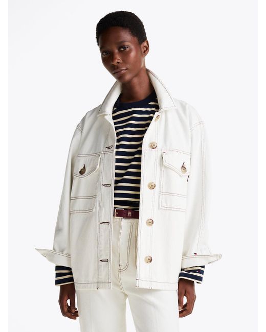 Tommy Hilfiger White Oversized Denim Utility Jacket