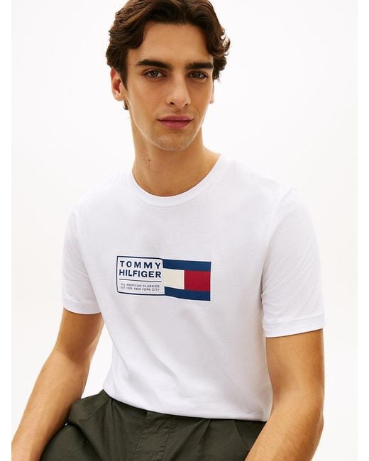 Tommy Hilfiger White Logo Jersey Crew Neck T-Shirt for men