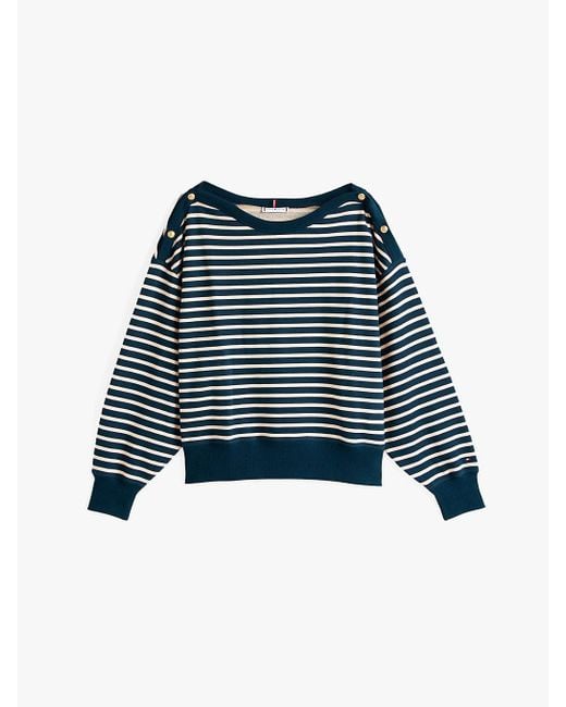 Felpa Curve Con Scollatura A Barca di Tommy Hilfiger in Blue