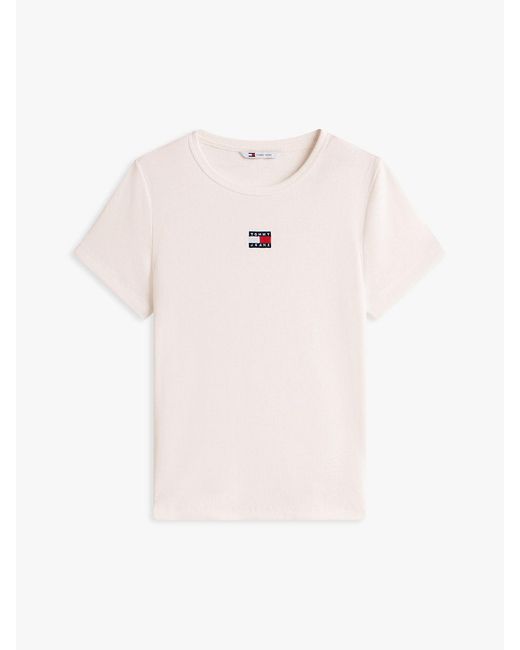 Tommy Hilfiger White Graphic Tee With Embroidered Flag Detail