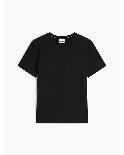 Tommy Hilfiger Black Flag Embroidery Textured Crew Neck T-Shirt for men