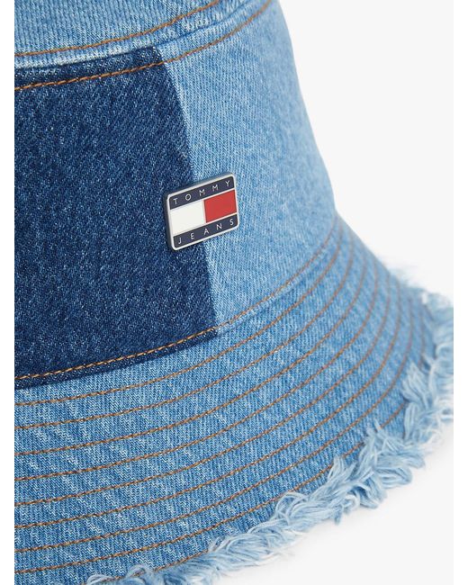 Tommy Hilfiger Blue Patchwork Denim Logo Plaque Bucket Hat