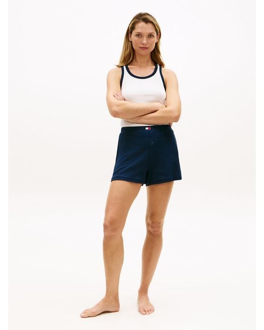 Tommy Hilfiger Blue Heritage Logo Patch Ribbed Lounge Shorts