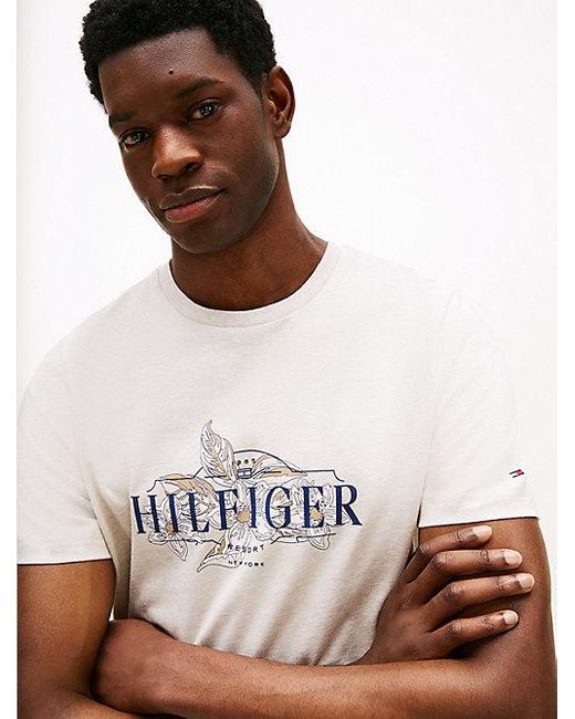 Tommy Hilfiger T-Shirt Met Ronde Hals En Tropisch Logo in het White voor heren
