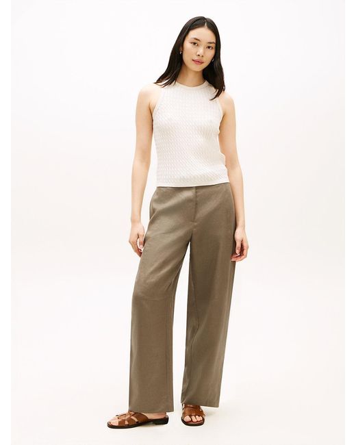 Tommy Hilfiger Natural Utility Barrel Leg Pure Linen Trousers