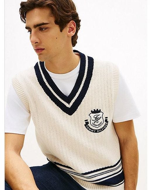 Tommy Hilfiger Relaxed Fit Spencer Met V-Hals En Appliqué in het White voor heren
