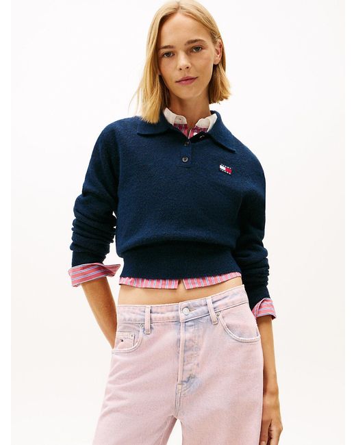Tommy Hilfiger Blue Tommy Badge Polo Jumper With Alpaca