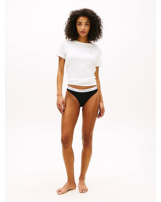 Tommy Hilfiger White Essential 3-Pack Repeat Logo Waistband Thongs