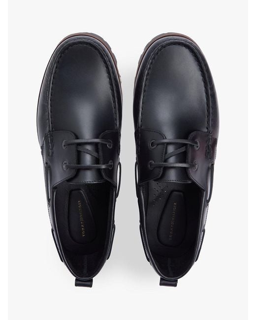 Tommy Hilfiger Blue Leather Cleat Lightweight Boat Shoes for men