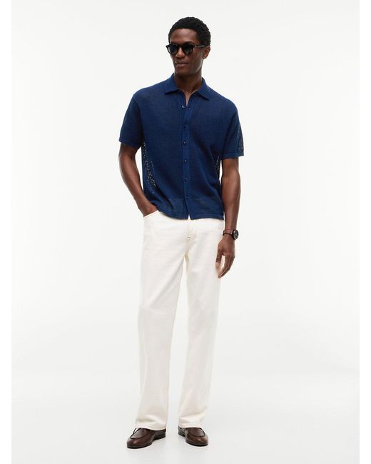 Tommy Hilfiger Blue New York Label Relaxed Fit Waffle Knit Shirt for men