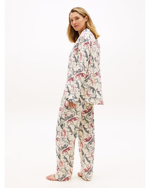 Tommy Hilfiger White Essential Print Embroidery Relaxed Pyjama Shirt