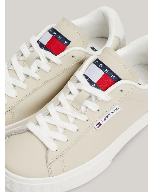 Tommy Hilfiger Natural Essential Logo Leather Cupsole Trainers