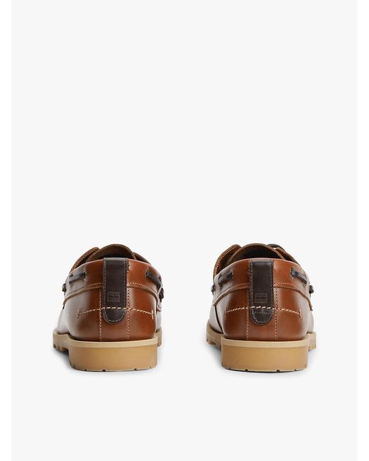 Tommy Hilfiger Brown Leather Braided Boat Shoes for men