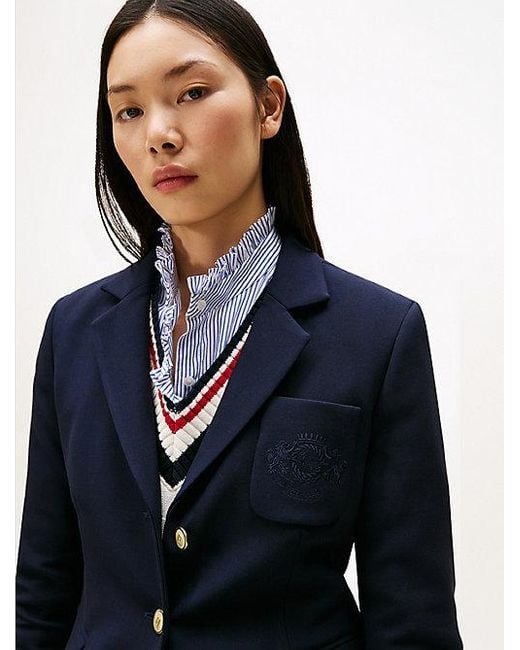 Tommy Hilfiger Slim Fit Blazer Met Geborduurd Th-Embleem in het Blue