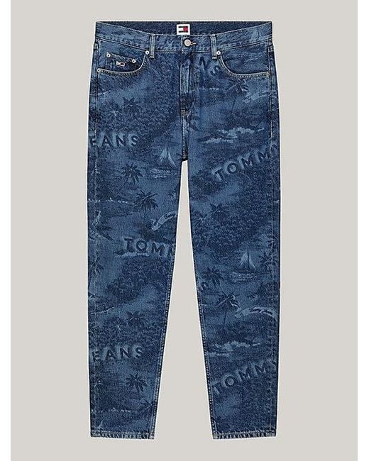Tommy Hilfiger Isaac Relaxed Tapered Jeans mit Hawaii-Print in Blue für Herren
