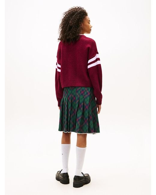 Tommy Hilfiger Red Intarsia Logo V-Neck Relaxed Jumper