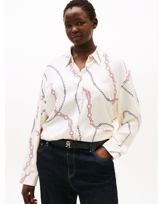 Camicia Curve Relaxed Fit Con Bottoni Dorati di Tommy Hilfiger in Blue