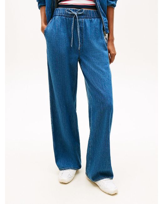 Tommy Hilfiger Blue Chambray Denim Loose Drawstring Trousers