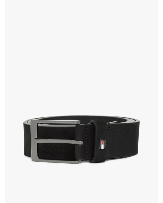 Tommy Hilfiger Black Enamel Flag Rectangular Buckle Leather Belt for men