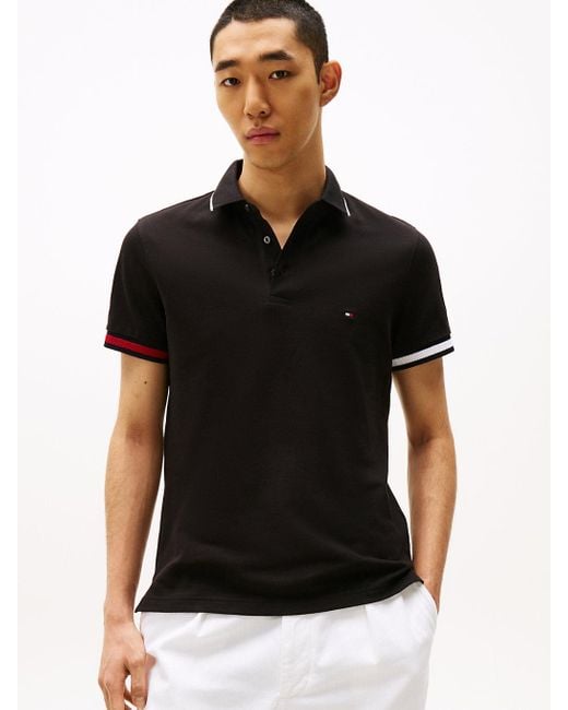 Polo Slim Fit Con Dettagli Iconici di Tommy Hilfiger in Black da Uomo