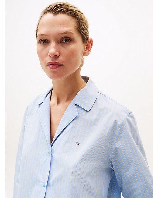 Tommy Hilfiger Essential Relaxed Poplin Pyjamashirt Met Strepen in het Blue