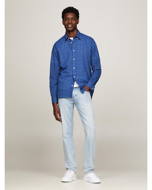Tommy Hilfiger Blue Global Stripe Micro Check Regular Shirt for men