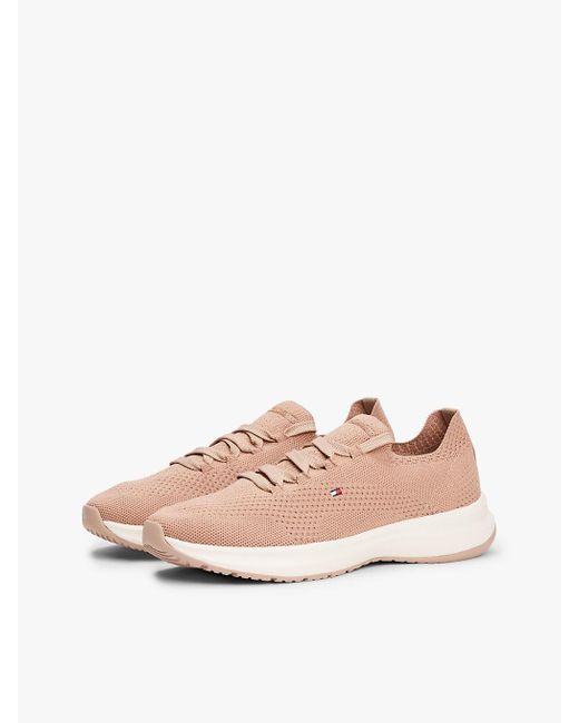 Tommy Hilfiger Pink Flag Embroidery Knit Trainers