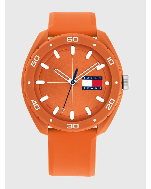 Montre à bracelet en silicone orange Tommy Hilfiger pour homme