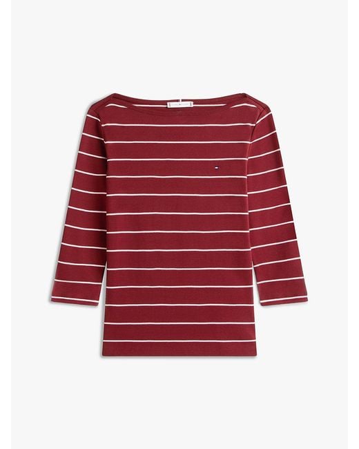 Tommy Hilfiger Red Slim Three-quarter Sleeve Boat Neck T-shirt