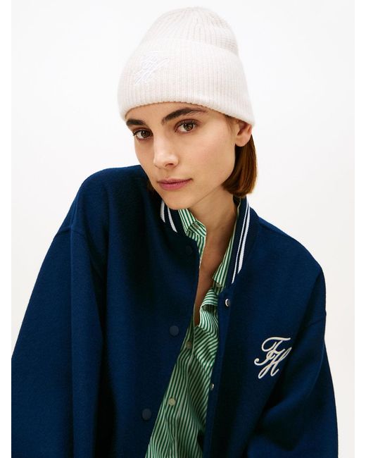 Tommy Hilfiger Natural Cashmere Blend Logo Embroidery Beanie